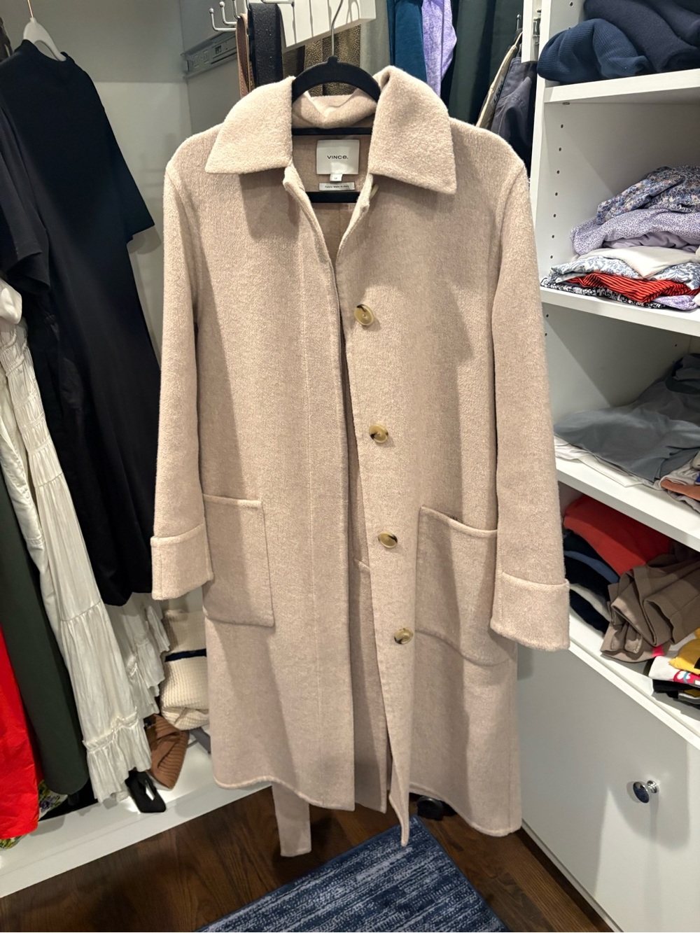Vince Beige Wool-Blend Single-Breasted Coat